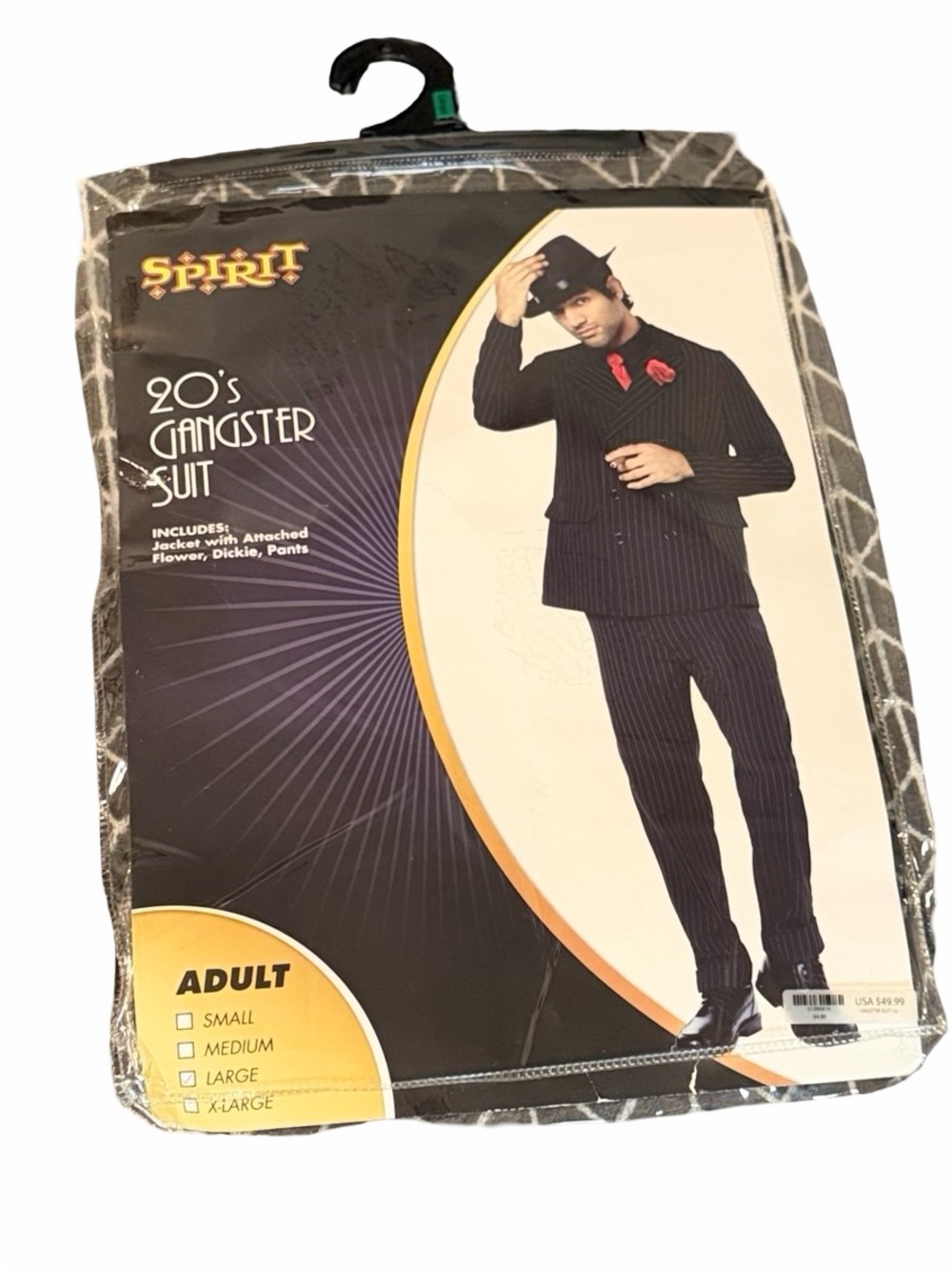 Spirit Men’s Black Pinstripe 1920s Gangster Suit with Red Accents